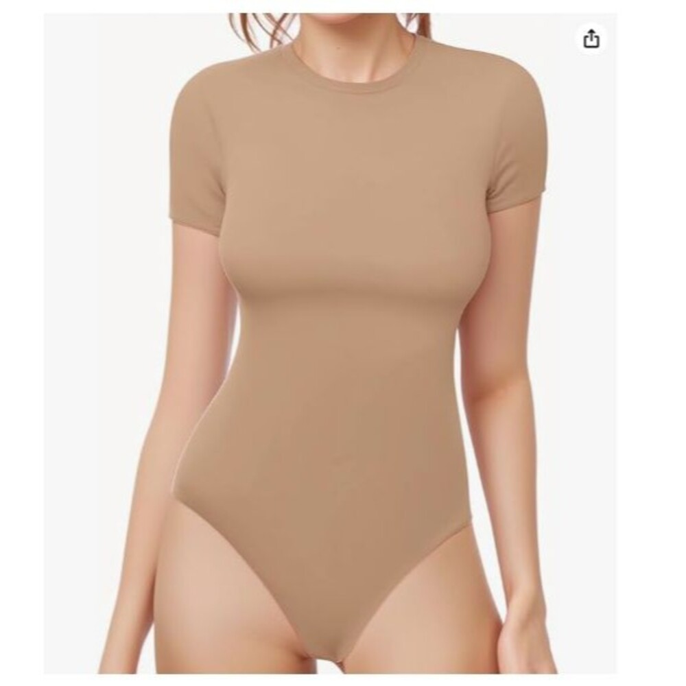 Women's Bodysuit Large Crew Neck Short Sleeve Basic T Shirts Tops nude
